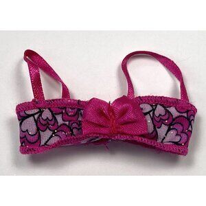 2013 MATTEL Basic Beach BARBIE Replacement Pink Black Heart Bikini Swim Top ONLY